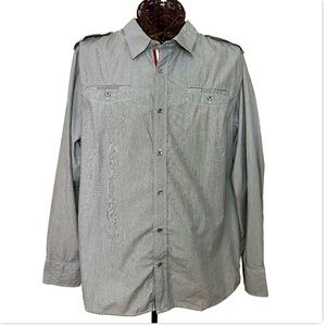 Cavi‎ Men's Gray Long Sleeve Military-Style Silver Button-Up Shirt 2XL Western